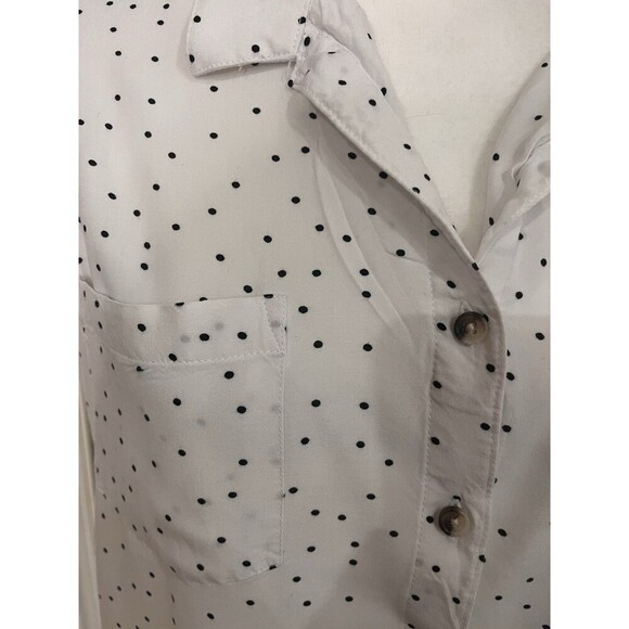 JACHS Girlfriend Women's Quinn Cap Sleeve Button Down Blouse (White/Blk, Size L - Picture 3 of 7